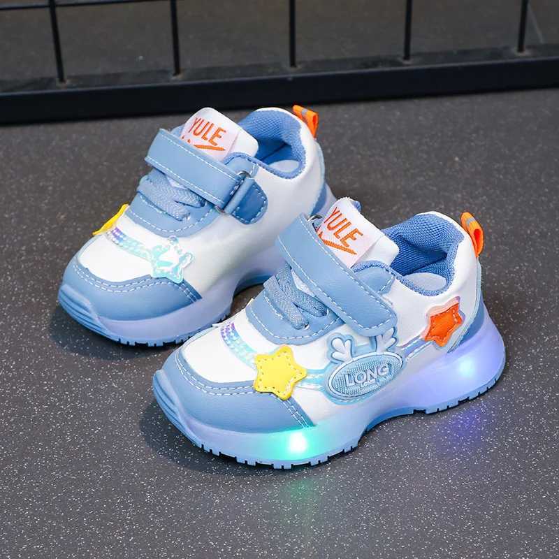 Spring New Boys and Girls sneakers with magic stickers soft soled childrens board shoes LED illuminated shoes W250318