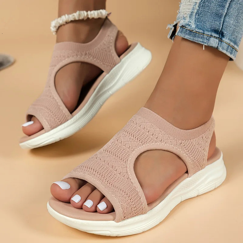 Women Summer Shoes 2024 Mesh Fish Platform Sandals Womens Open Toe Wedge Sandals Ladies Light Casual Shoes Zapatillas Muje 250317