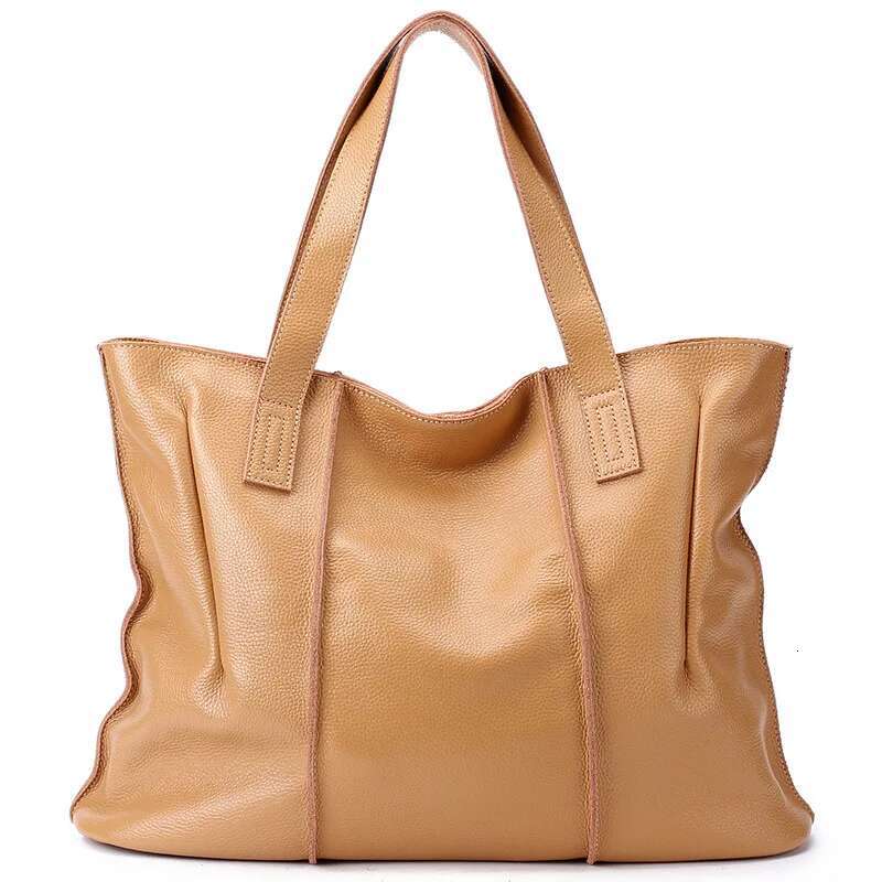 100% Genuine Leather Handbags Large Capacity Women Shoulder Bag Retro Tote Purse High Quality Hobos Brown Travel Shopping Bags