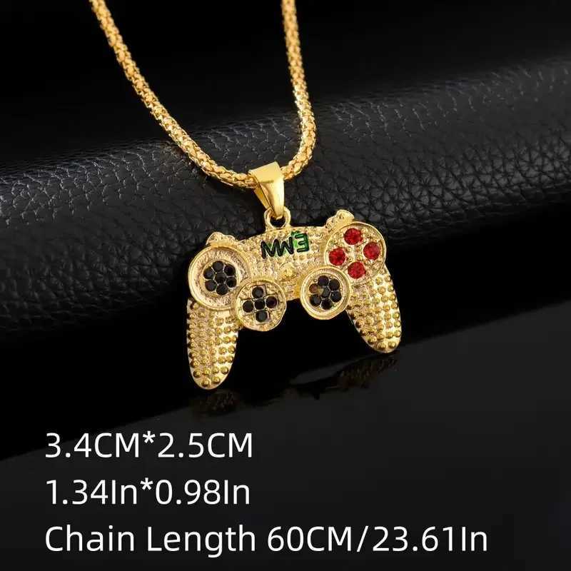 Hip Hop Black Gold Plated Crystal Game Controller Pendant Necklace Mens Jewelry Birthday Gift W250318