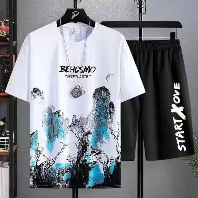 Mens Sports Set Short sleeved T-shirtsShorts 2-piece Set Casual breathable Summer Sets Fashion Tracksuit Suit for Men 250318