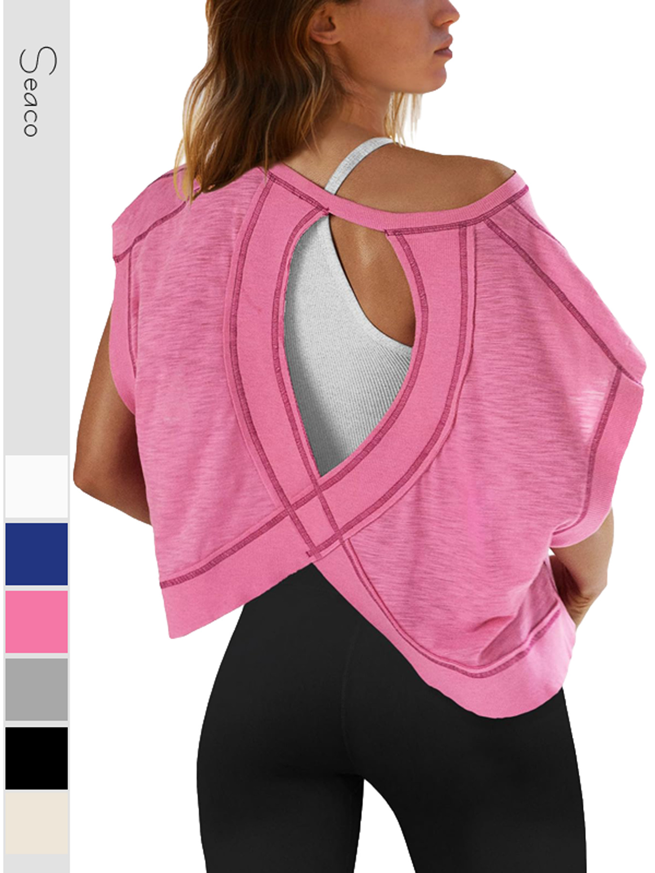 Womens T Shirts 2025 New Womens Back Sports Yoga T-shirt Loose Casual Breathable
