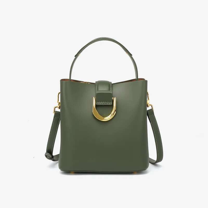 2023 New Fashion Women Bucket Bag High Quality Handbags Genuine Leather Shoulder Bags Cowskin Female Small Casual Totes Green