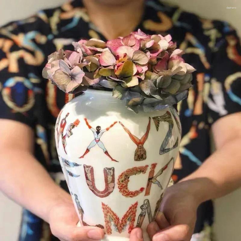 Vases Decor Unique Alphabet Ceramic Vase Creative Flower Pot Super Cool Decorative Modern Vases Trendy Desktop Ornament For Home Decoration B5 R250920