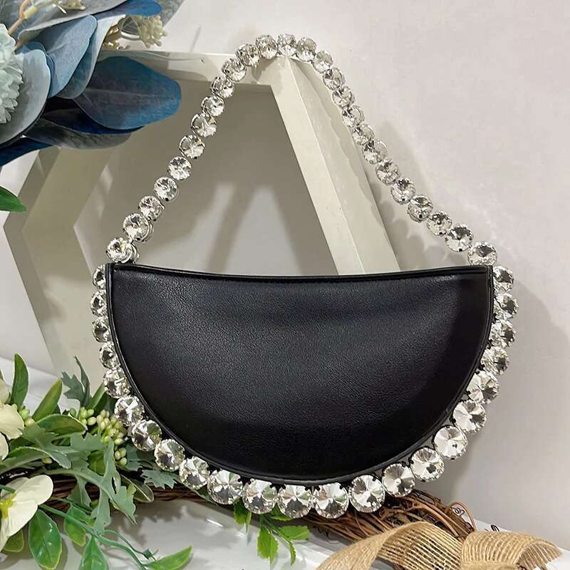 Half Moon Rhies Sequin Bag Designer Purses For Women 2023 New Fashion Shiny Dia Handbags Evening Party Bags