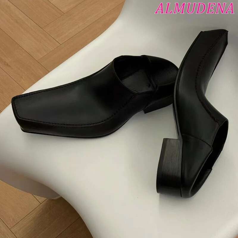 2024 New In Black Square Toe Loafers Women And Men Designer Big Size Derby Cool Comfy Brand Leather Shoes