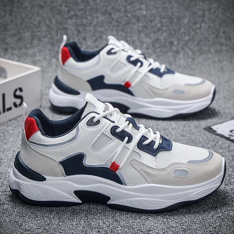 Men's Sports New Fashion Trend Blue Ball White Running Denim Boots Thick Sole Height Increasing Walking Casual Shoes