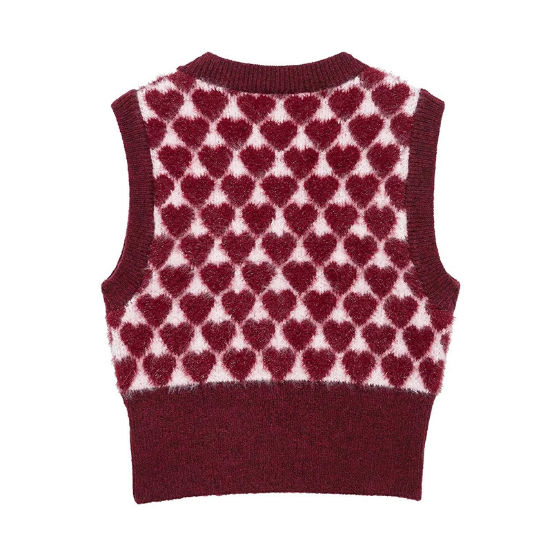 Willshela Womens Fashion Heart Printed Single Chest Knitted Vest Retro Oneck Sleeveless Top 250318