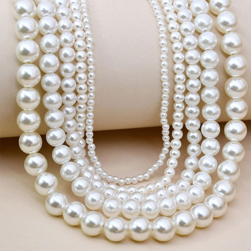 4/6/8/10/12MM Faux Pearl Necklace For Women DIY Multi-layer Combination Of Overlapping Choker Jewelry