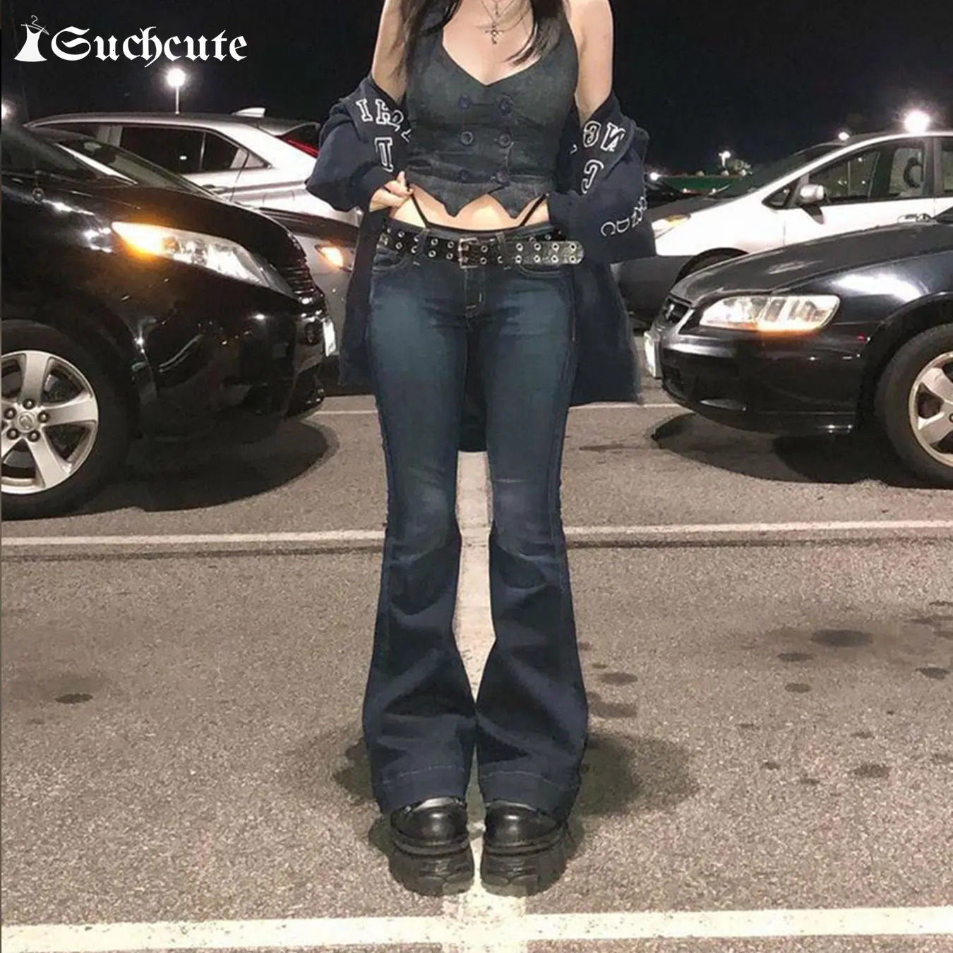 SUCHCUTE Y2K Womens Flash Pants Retro 90s Low Waist Jeans Aesthetic High Street Freight Korean Fashion Trousers Edition 250317