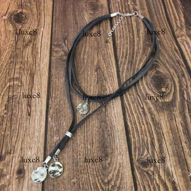 Boho Hammer Coin Disc Layered Veet Rope Choker Necklace for Women Southwestern