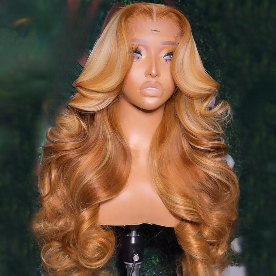 613 HD Lace Frontal Wig Human Hair Wigs Brown Root ombre Blonde Brazilian Virgin 13x4 Glueless Body Wave Synthetic Closure Wigs for Women