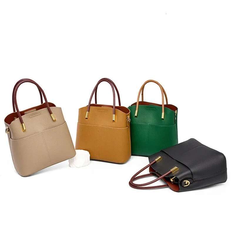 2023 New High Quality Bucket Genuine Leather Shoulder Handbag Women Bags Designer Ladies Soft Messenger Bag Green