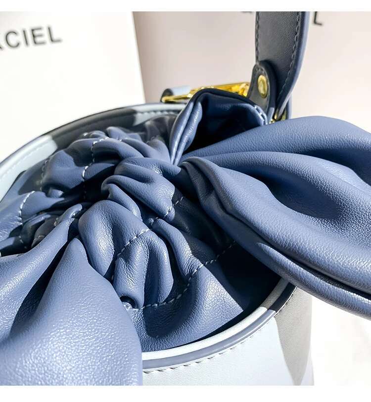Fashion Rabbit Ears Textured Leather Gradient Blue Bucket Women's Handbag Lady Purse Female Shoulder Messenger Bag