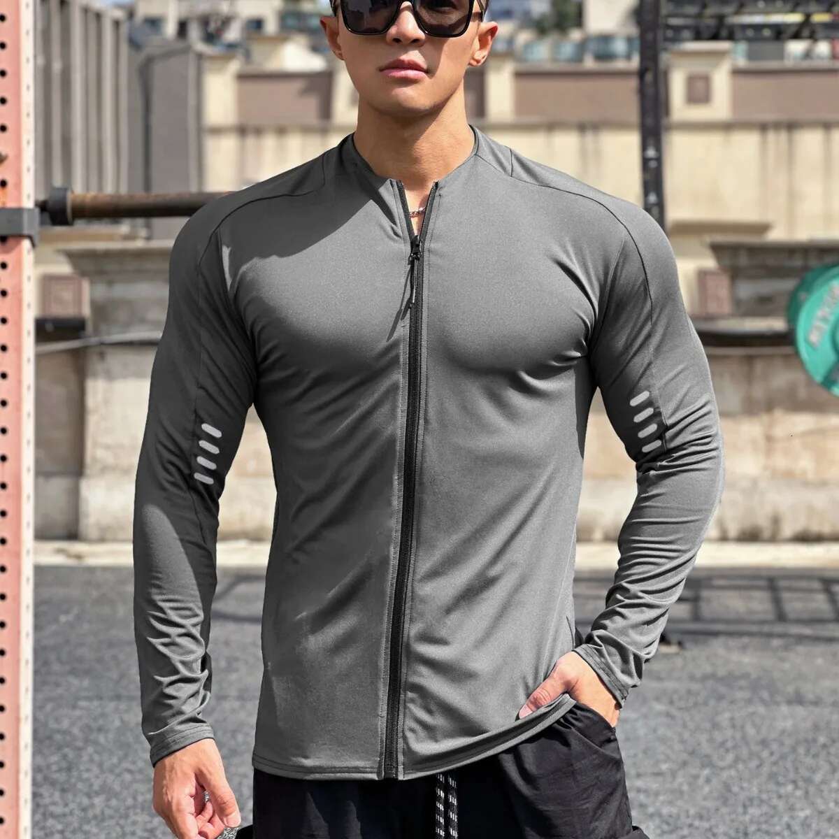 Mens Gym Sports Compression Shirt Casual Quick Dry Fiess Clothing Zipper Sweatshirt Slim Training Running Long Sleeve T-Shirt
