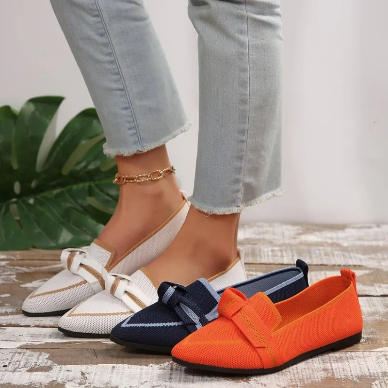 Womens Shoes Loafers Bowtie Ballet Flats Pointed Toe Barefoot Slip-on Sandals Casual Flat Heel Woman Shoe 250318