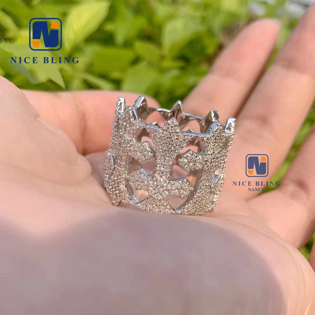 Iced Out Jewelry Luxury Style S925 with Vvs Moissanite Diamond Custom Ring Pass Diamond test Hip Hop Ring