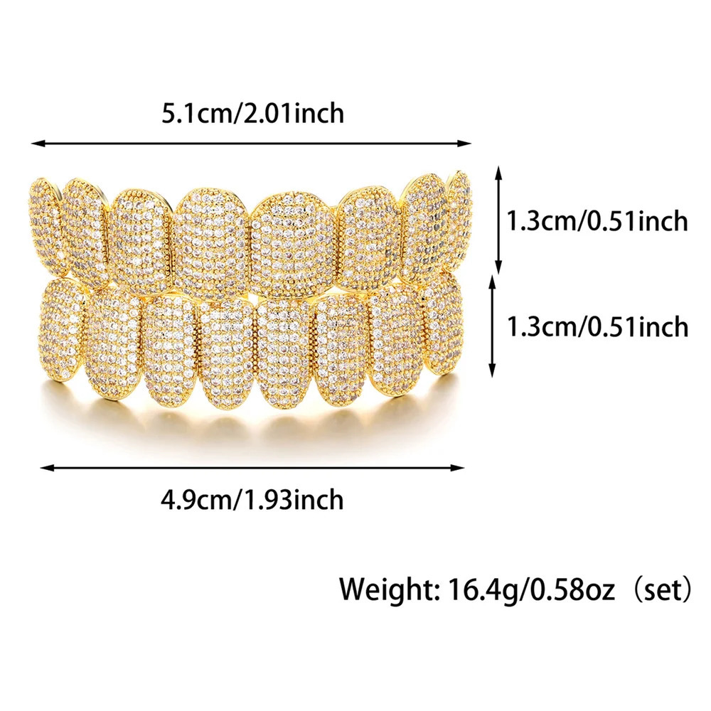 D Z Teeth Prong With Bling AAA CubicStones Silver Color Eight Top Bottom Grills Set For Hip Hop Gift 250318