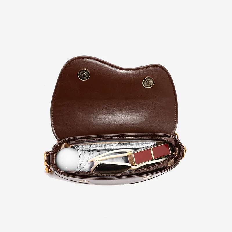 Women Vintage Saddle Solid Color Flap Shoulder Female Small Fashionable handbag Chain Underarm Bag Fashion PU Leather Commute Crossbody Bags