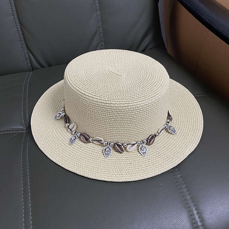 Summer for women 2024 new flat top straw outdoor beach ethnic style versatile sun hat