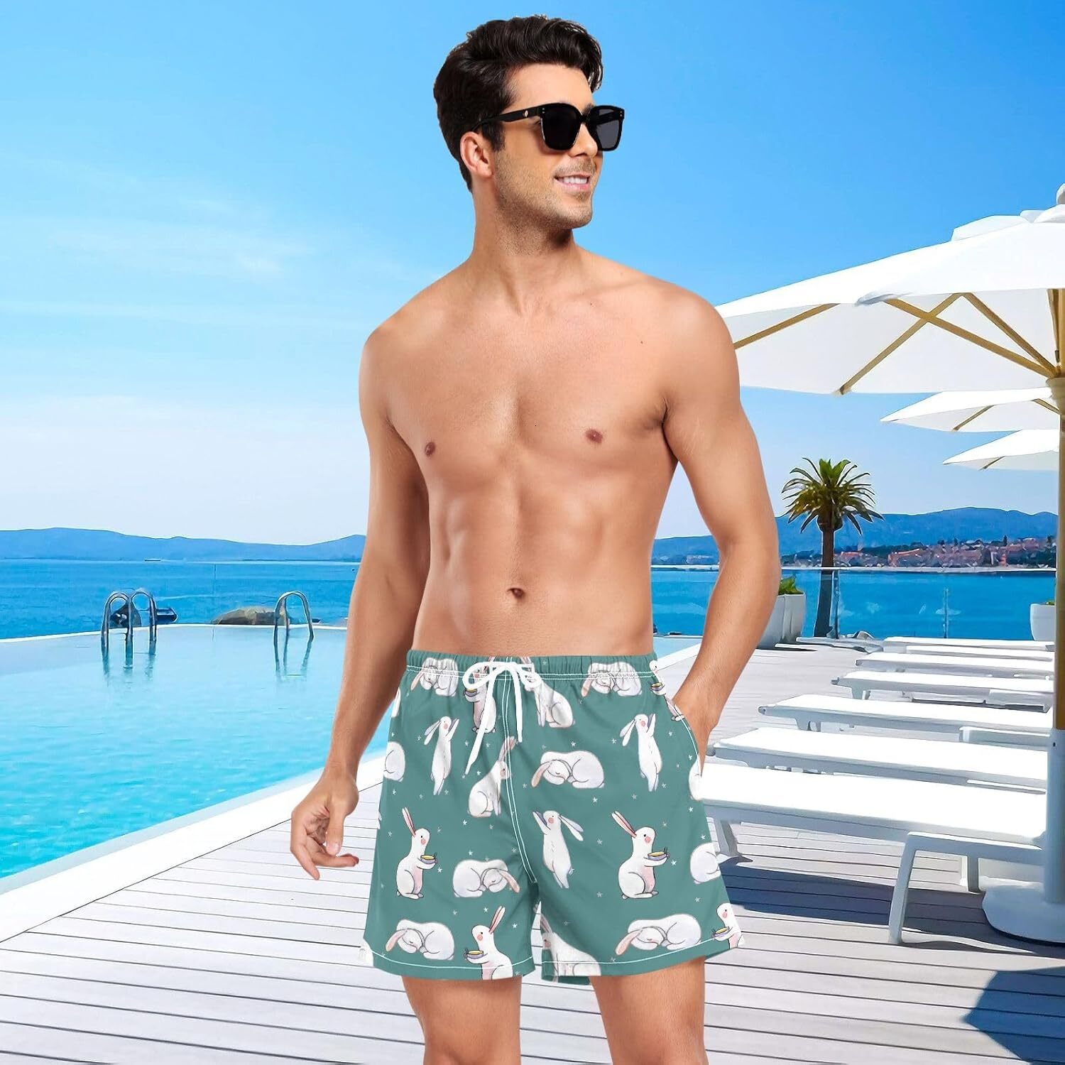 Men's Athletic Shorts Cute Rabbits Easter Bunny Star 2 in 1 Quick Dry Workout Gym Running