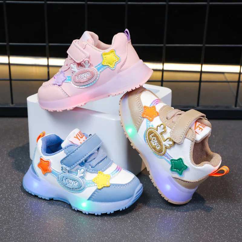 Spring New Boys and Girls sneakers with magic stickers soft soled childrens board shoes LED illuminated shoes W250318