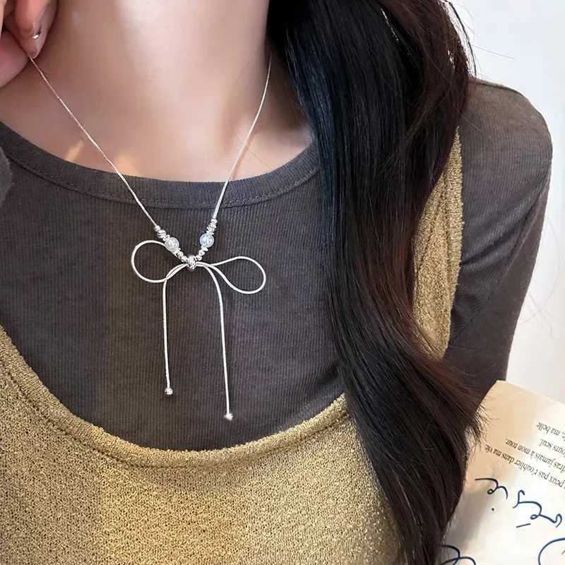 LATS Simple Bowknot Drawstring On Necklace for Women Korean Fashion Sweater Chain Trend Jewelry Accessories Gifts W250318