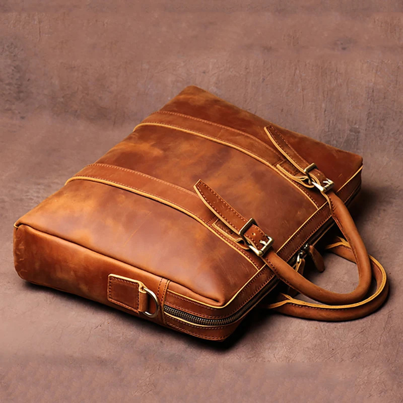 Retro denim leather lightweight handbag mens business office briefcase 15 inch laptop bag mens fashion messenger bag 250317