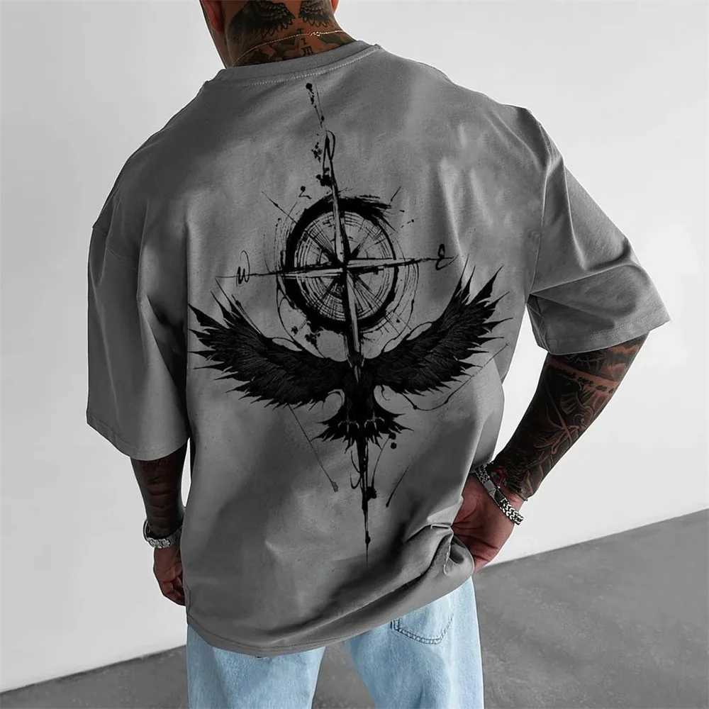Ethnic totem graphic mens T-shirt summer street Y2K cotton short sleeved mens casual retro topXJ250318
