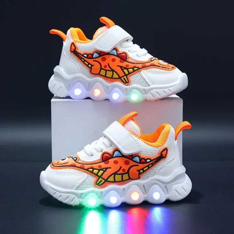 Popular Dinosaur sneakers for boys and girls in 2024 equipped with LED lights new mesh ventilation and elastic one foot childrens sneakers W250318