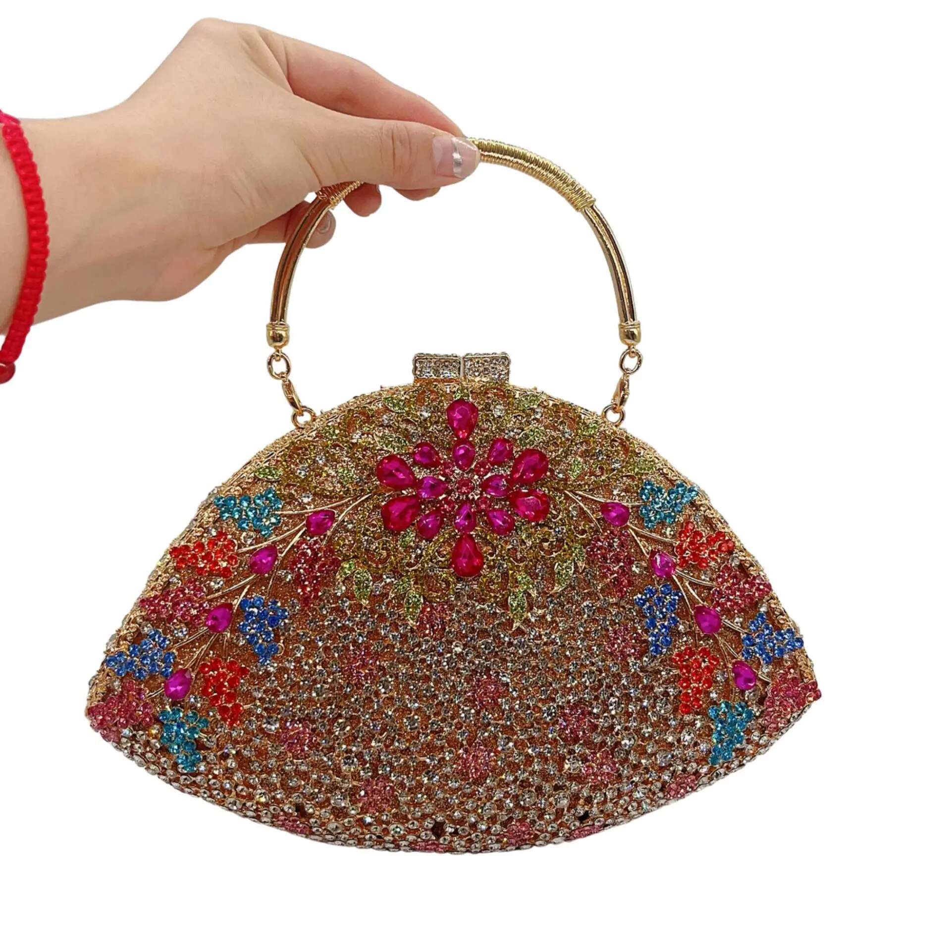 XIYUAN Elegant Red/Green Stones Evening Clutch Purse Bags Women Formal Party Totes Handbags Bridal Wedding Rhies Handbag