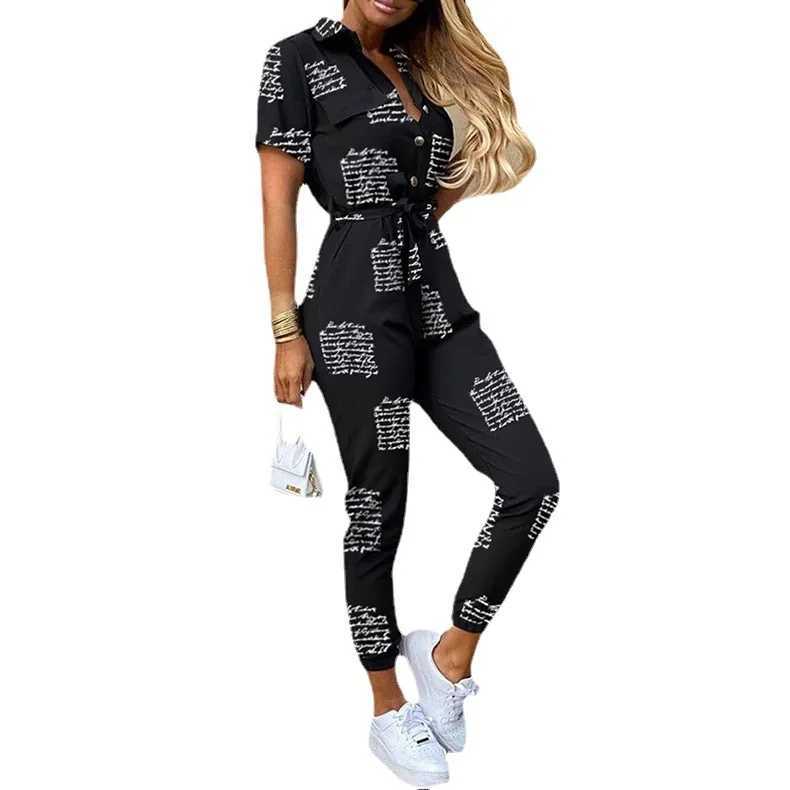 2024 Spring/Summer Womens Fashion Elegant and Elegant Commuter Casual Lapel Printed Belt Work Dress jumpsuit X250318