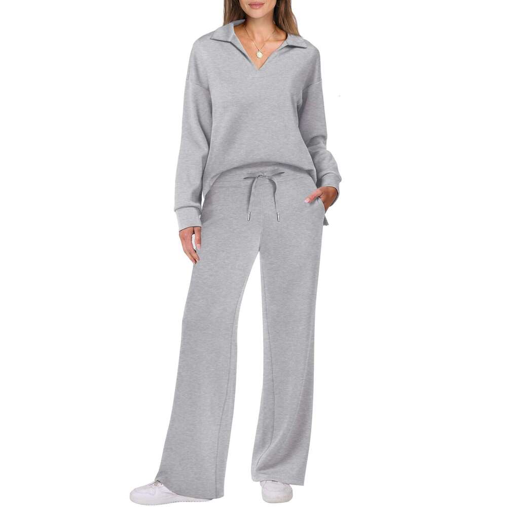 European and American Autumn/Winter Women's Long Sleeve Drawstring Solid Color Commuter Pants Set for Women 2025 New Casual Versatile Fashion Clo
