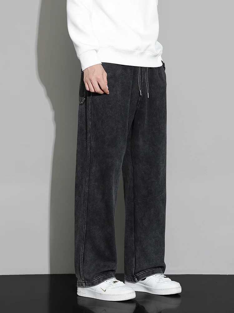Spring and autumn mens sports pants pure cotton wide leg straight track pants large size 8XL 7XL 6XL extremely casual loose Trouser W250318