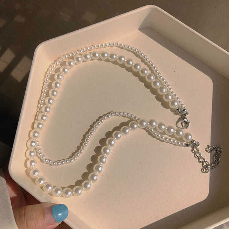 Double Layer Long Imitation Pearl Necklace Women's Multi-layer Choker Collarbone Chain Jewelry