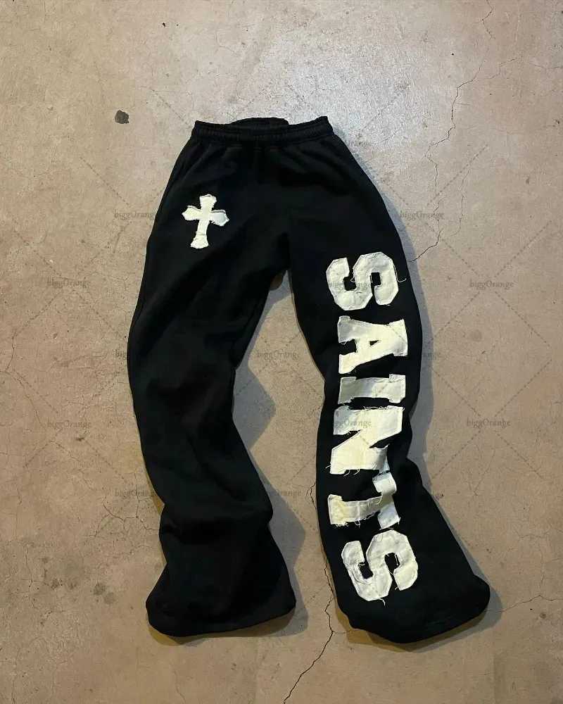 High Street Harajuku Retro Straight Trouser Letter Embroidered Knitted Pants Couple Fashion Casual Oversized Wide Leg Pants W250318