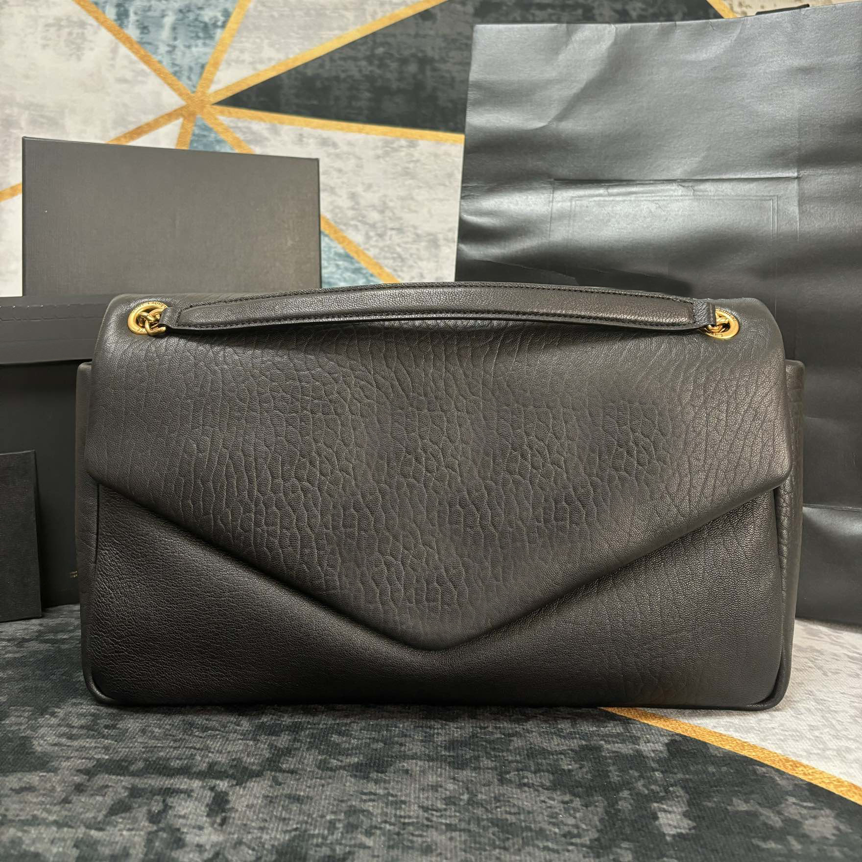 10A Premium Pebbled Lambskin Chain Bag - Matte Brass Hardware & Magnetic Closure, Convertible Shoulder Clutch for Luxe Everyday Sophisticatio