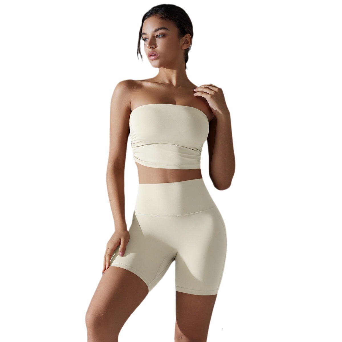 tracksuit New one-piece sports bra with slip, anti glare, strapless yoga suit set, base, fitness shorts two-piece set leggings