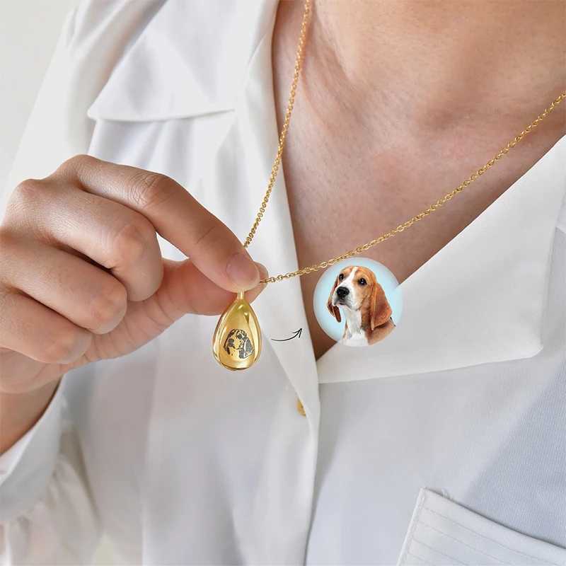 Custom Pet Text Photo Teardrop Urn Necklace Custom Titanium Steel Pet Photo Perfume Box Pendant For Cat Dog Ashes Keepsake Gift W250318