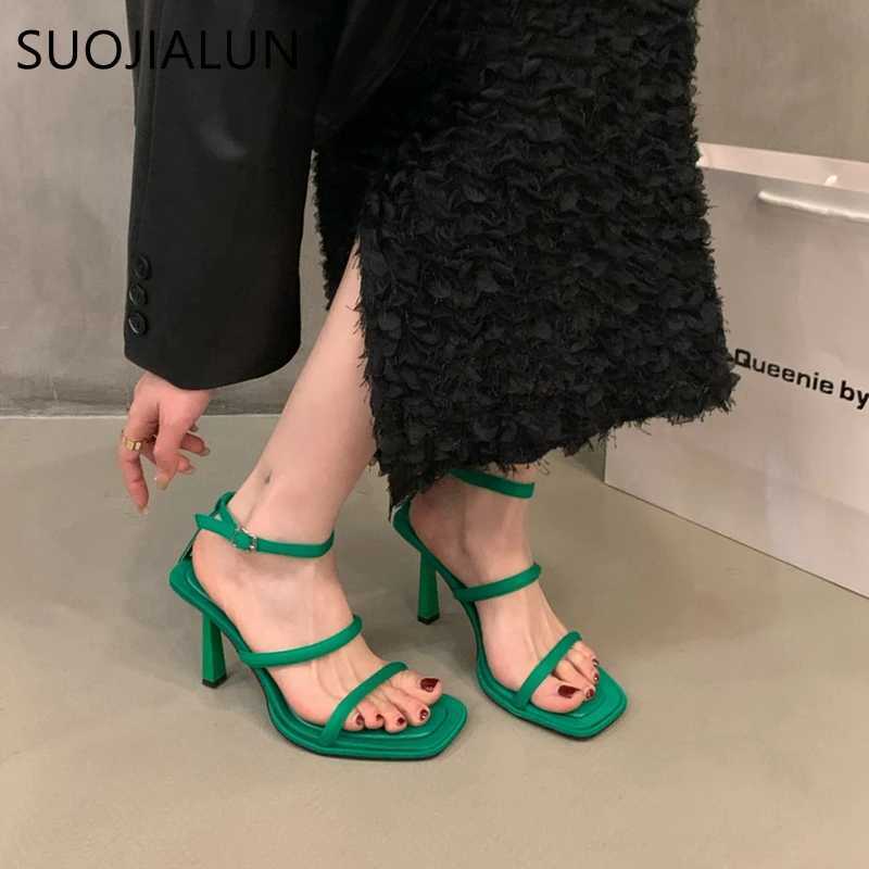 Suojialun Summers brand new casual sandals Fi narrowband ankle strap womens elegant gladiator shoes thin dress pump Y250317