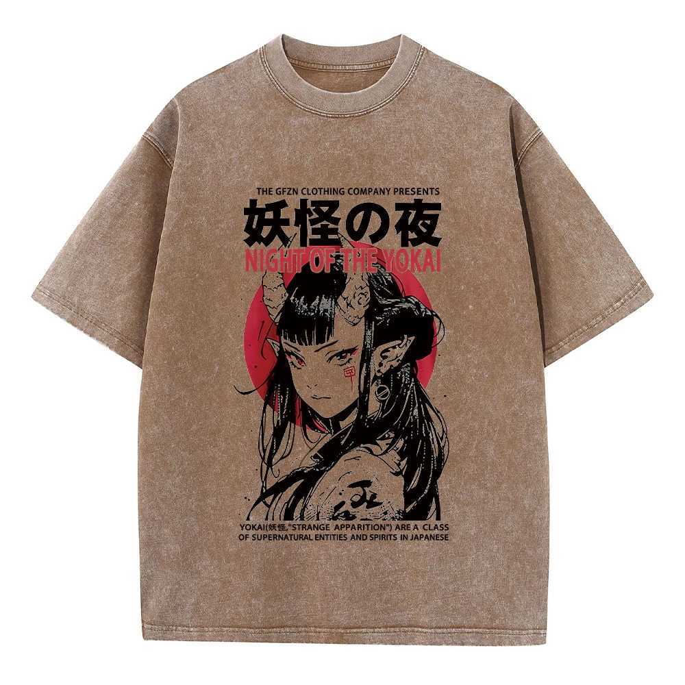 Hip hop mens streetwear retro wash T-shirt anime graphic T-shirt mens Harajuku cotton casual short sleeved loose retro topXJ250318