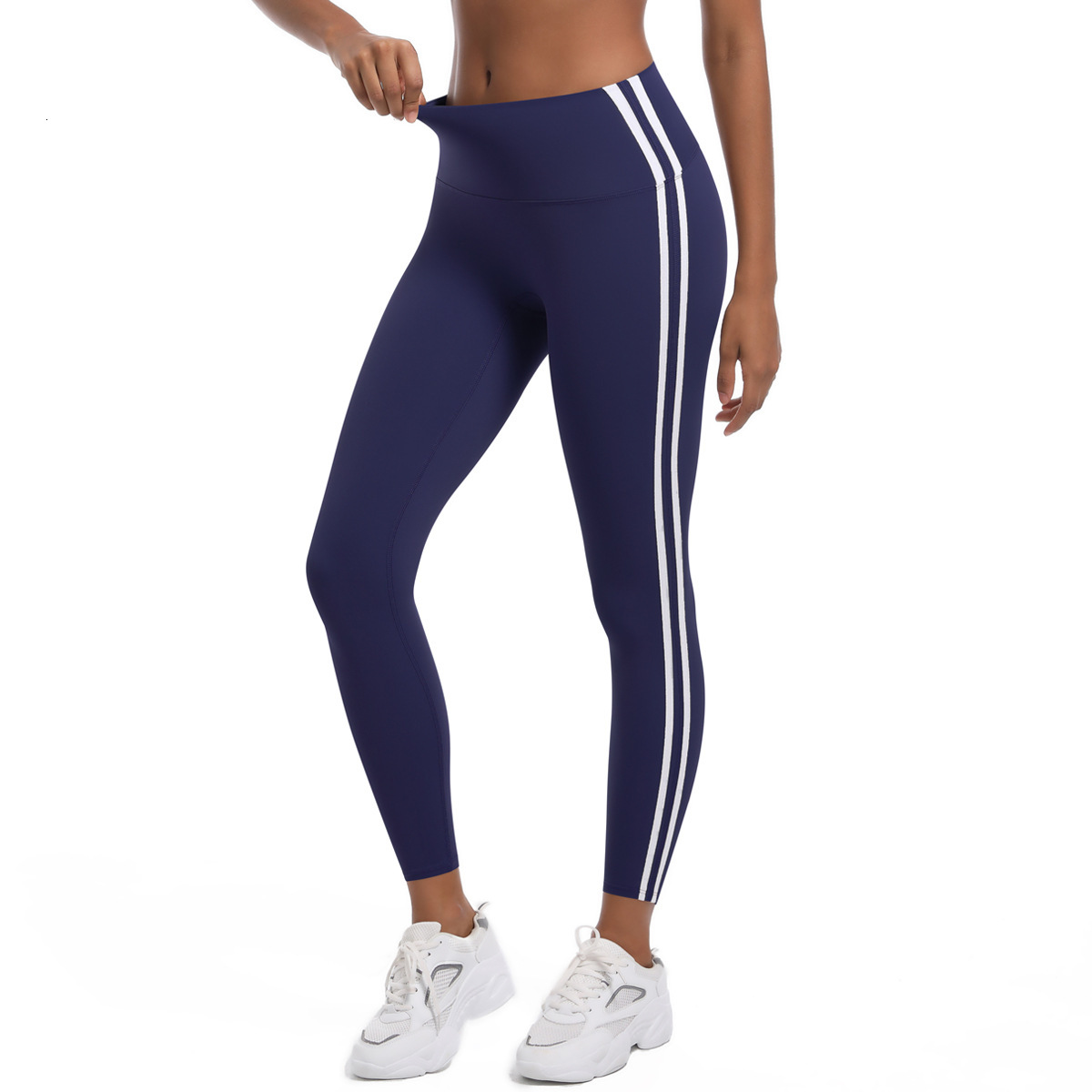 New striped fitness tight fitting high waisted peach hip lifting hot pants, contrasting color breathable sports running yoga pants for women leggings