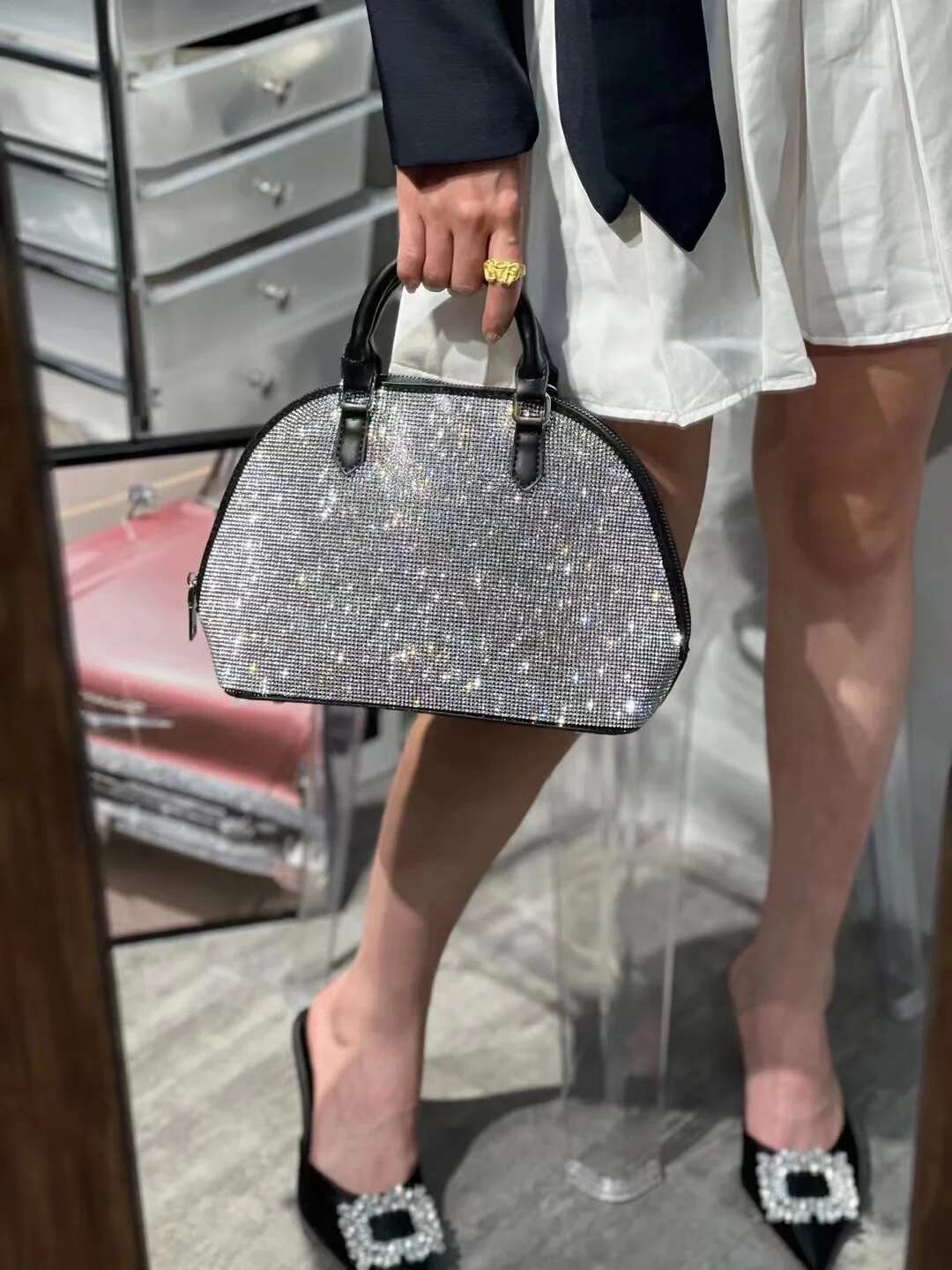 Crystal Shiny Rhie Dia Bucket Female Bg Evening Lady Purse Women's Handbag Shoulder Messenger Bag