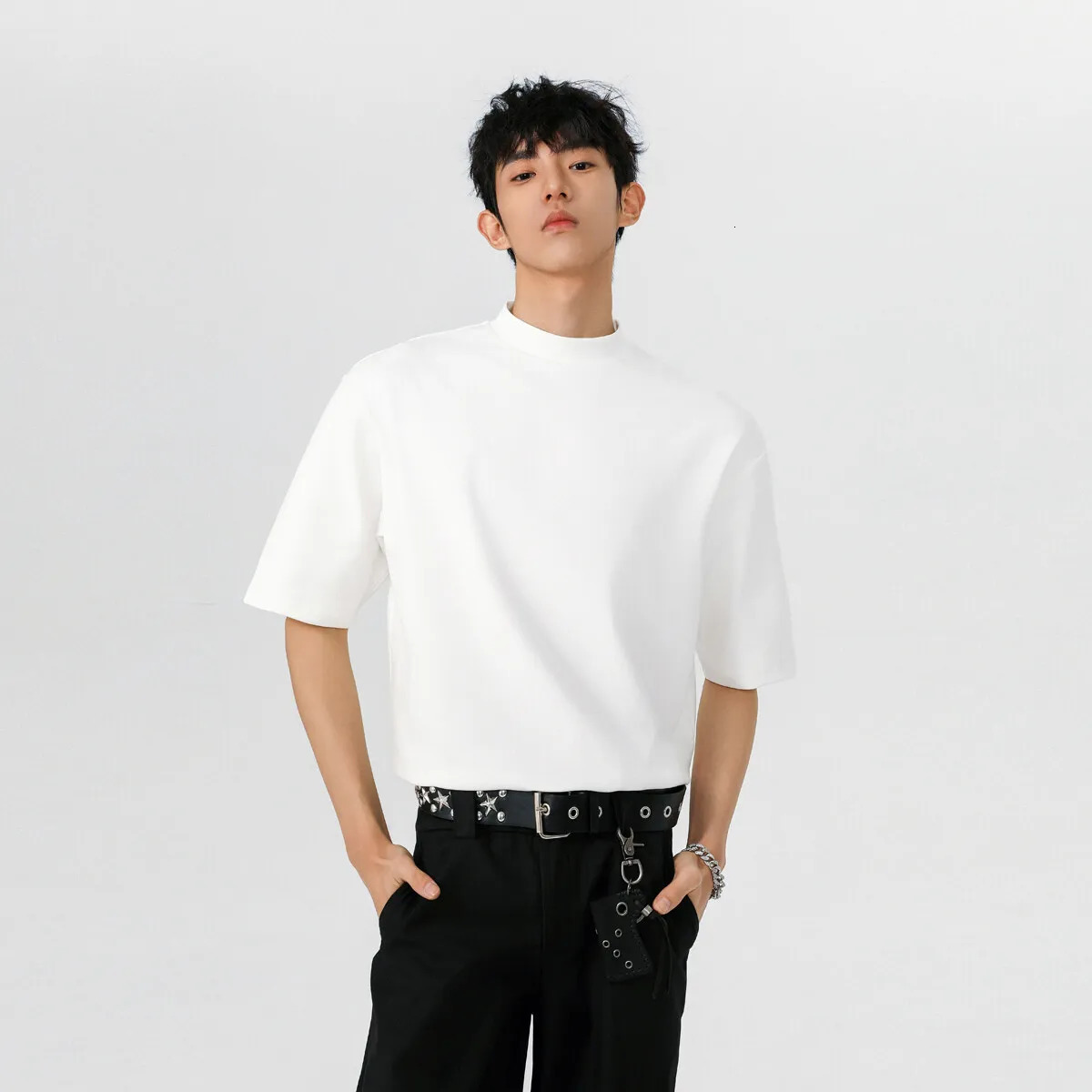 Black White Mens T shirt Cotton Short Sleeve Sports GYM Fitness T-shirts Tops For Man Mock neck Casual Tshirt 250318