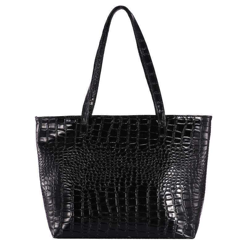 Crocodile patterned shoulder large capacity women's bag, 2022 new trendy Korean version, simple commuting portable PU tote bag