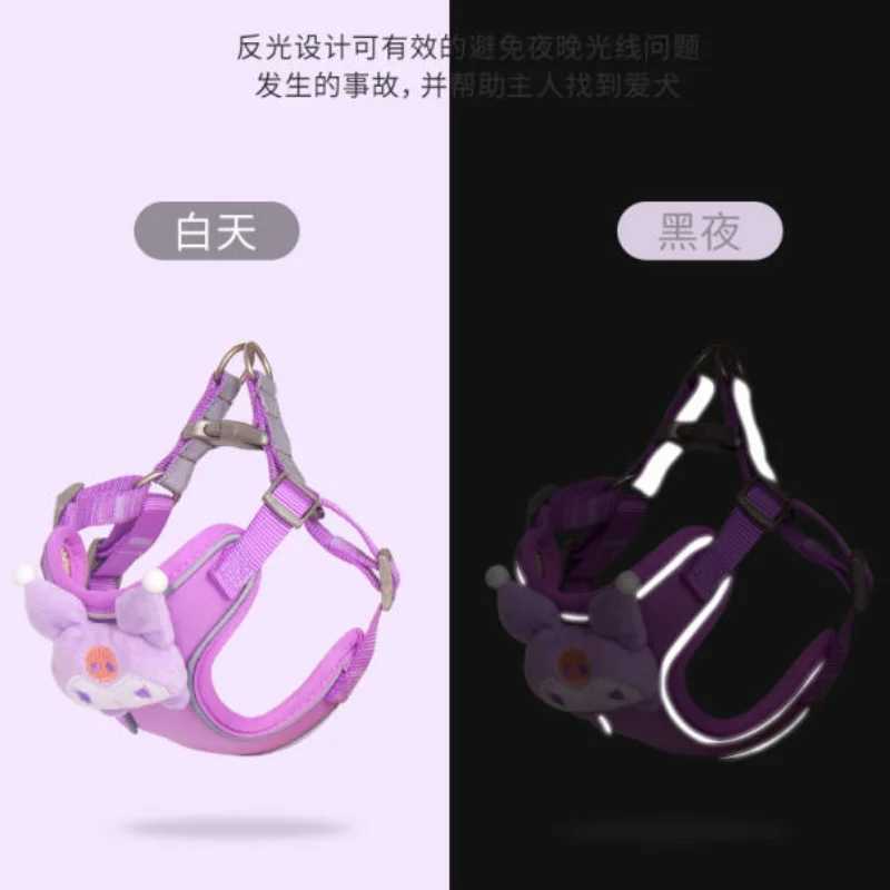 Hot Sanrios pet vest style towing rope Kawaii Kuromi cartoon cat and dog out strap out glowing anti loss rope fashion newT250318
