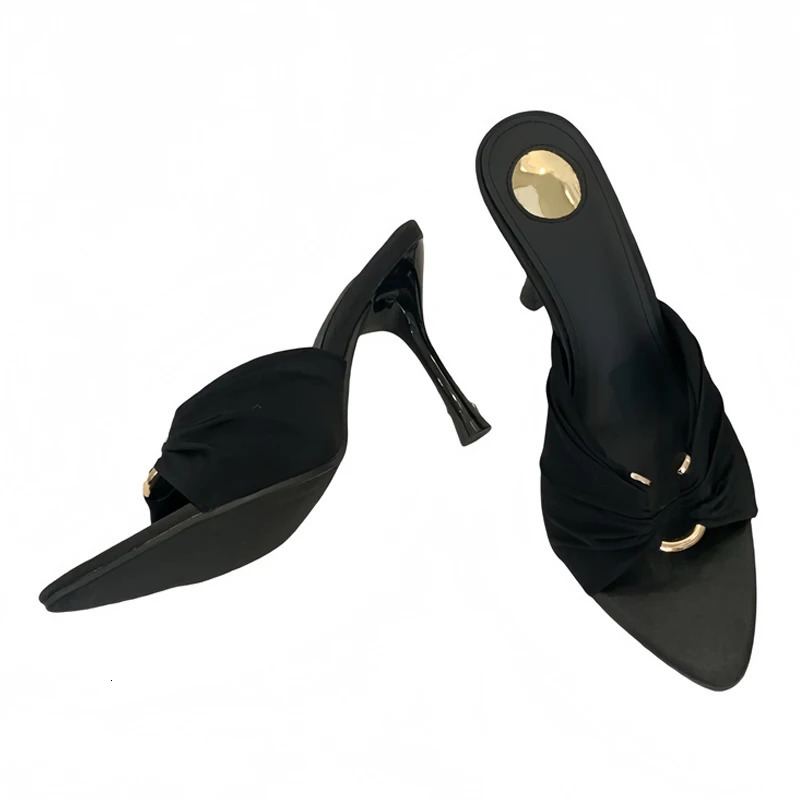 Liyke Summer Fashion Slippers Women Mules Slides Sexy Hollow Out Metal Buckle er Sandals High Heels Female Shoes Black 250318