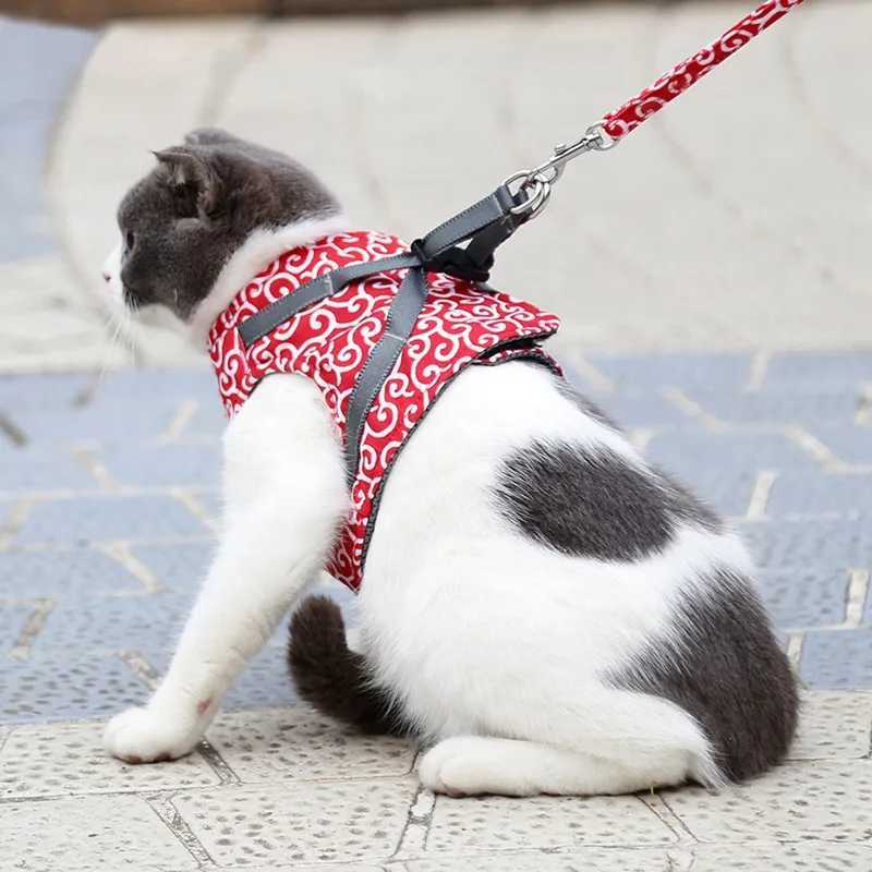 Cat vest seat belt and belt set escape and cat proof Japanese style seat belt outdoor walking pet accessories Japanese cat collarT250318