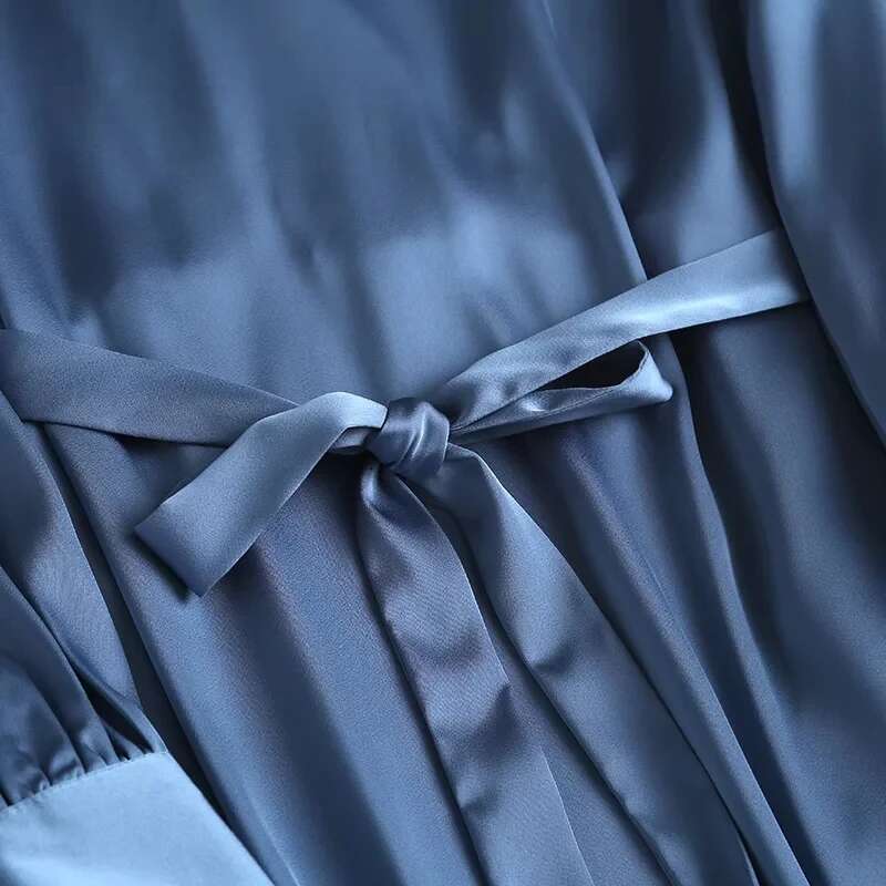 Maxdutti Autumn Loosedress Wome Elegant Midi Dress Women England Style Fashion Simple Satin V-Neck Party N Long Dresses Vestidos