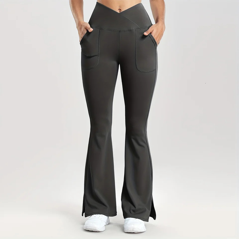 Womens casual solid Vshaped waist pocket side vent flange leg ultrathin suitable for streetwear womens pants 250317